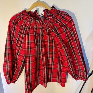 JCrew Holiday Plaid Balloon Sleeve Shirt